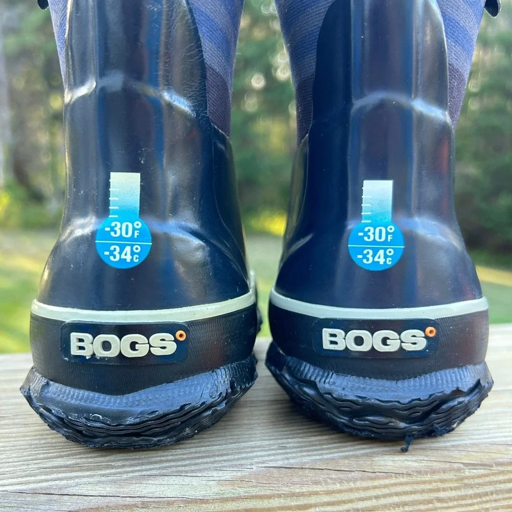 Bogs Classic Varied Stripe Waterproof Insulated Winter Boots Navy‎ Blue Kids 7